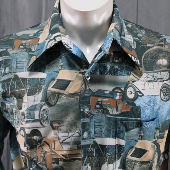 Vintage Button Down Shirt - Model T Car All Over Graphic by Lancer - Men's XL - Picture 2 of 9